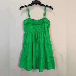 Jessica Simpson Green Eyelet Babydoll Dress Spaghetti Strap Tiered Small